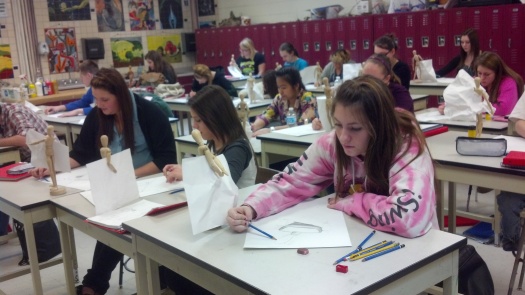 The DRAWING class working DILIGENTLY on the figure / paper drawings - YEAH!
