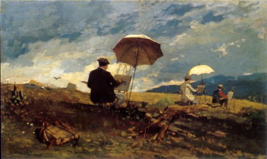 American Plein Air Watercolorist Winslow Homer: http://wwwcdn.artistdaily.com/wp-content/uploads/1641.Winslow_5F00_Homer_5F002D005F00_Artists_5F00_Sketching_5F00_in_5F00_the_5F00_White_5F00_Mountains.jpg